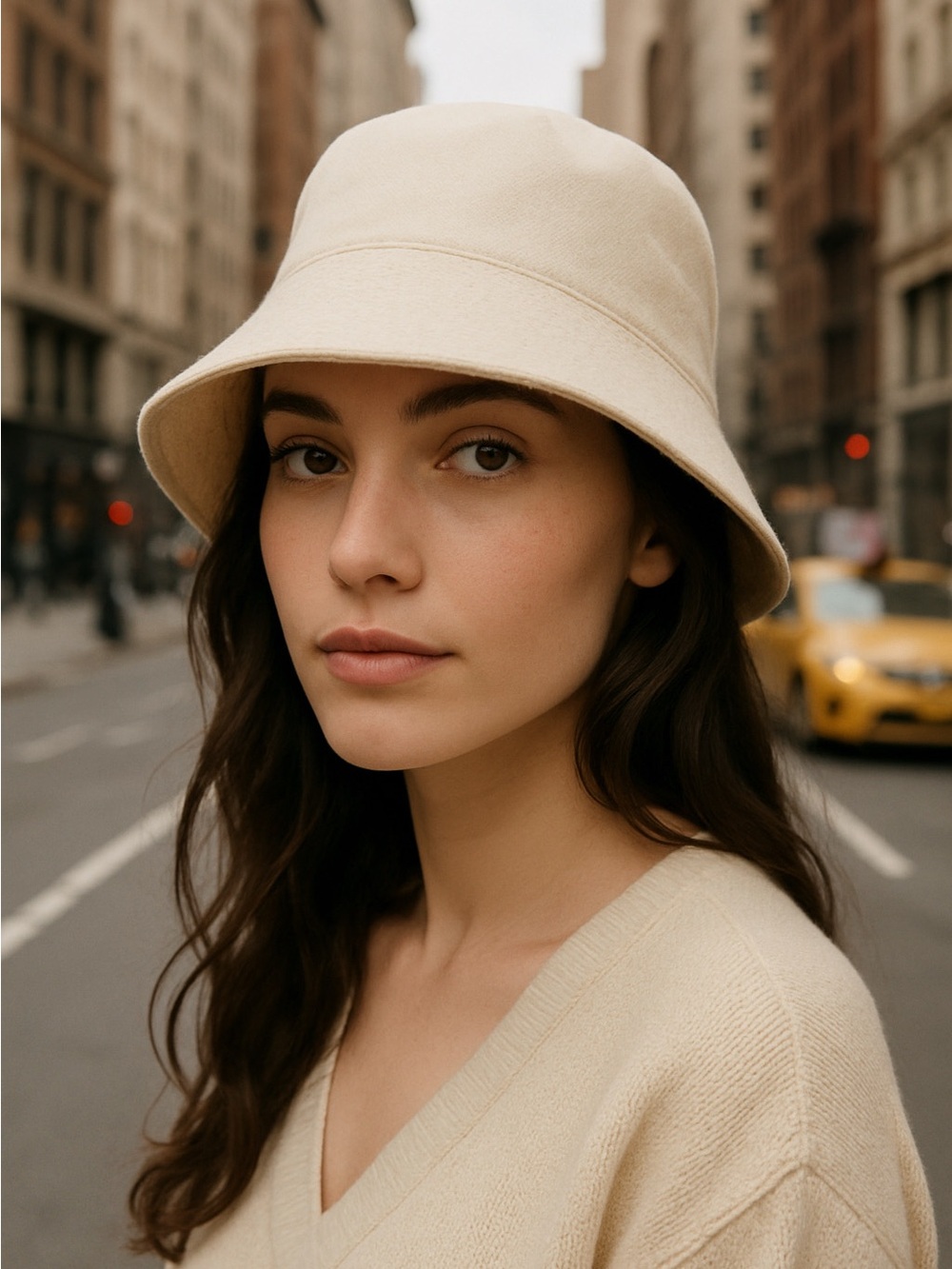 Cream Women’s Bucket Hat One Size Wool Warm Y2K 90s